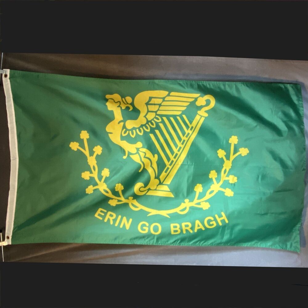 Erin Go Bragh Irish Heritage Flag with Golden Harp & Winged Woman